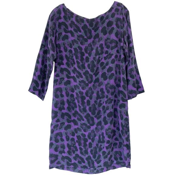 NWOT TUCKER Dress M Silk Geometric Print Pattern Purple Black Pocket Knee